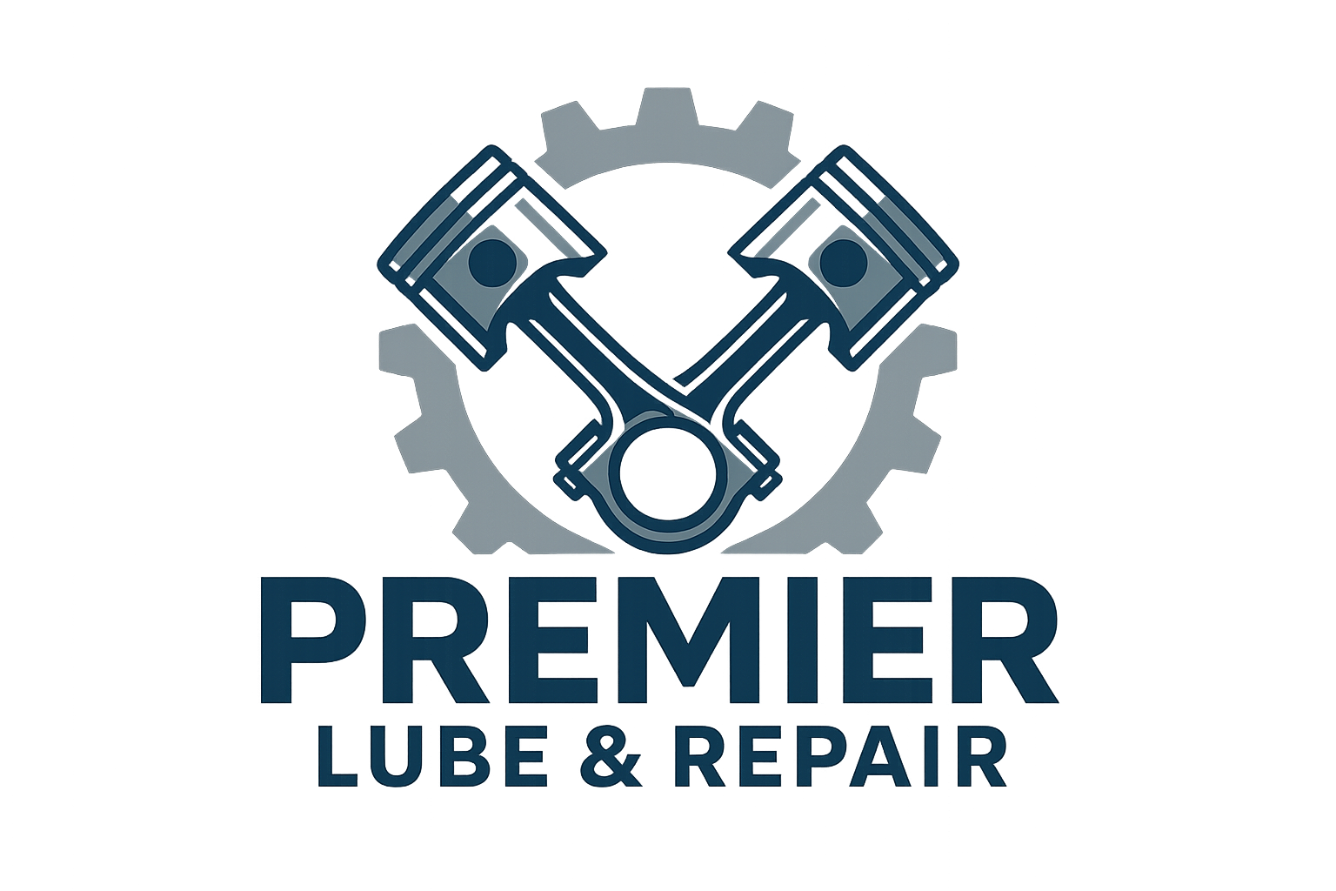 Professional automotive service logo with crossed pistons and gear background